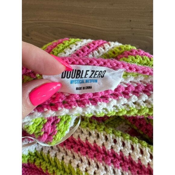 Double Zero Pink Colorful Crochet Halter Mini Dress Size Small Medium Festival - Picture 6 of 6